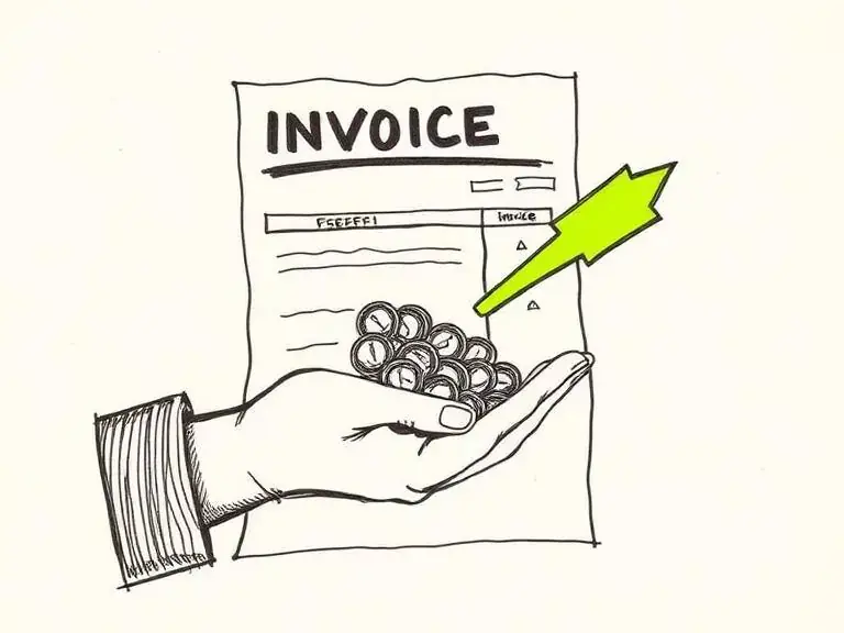 Pen-and-ink sketch of an invoice and a hand receiving coins, representing faster receivables