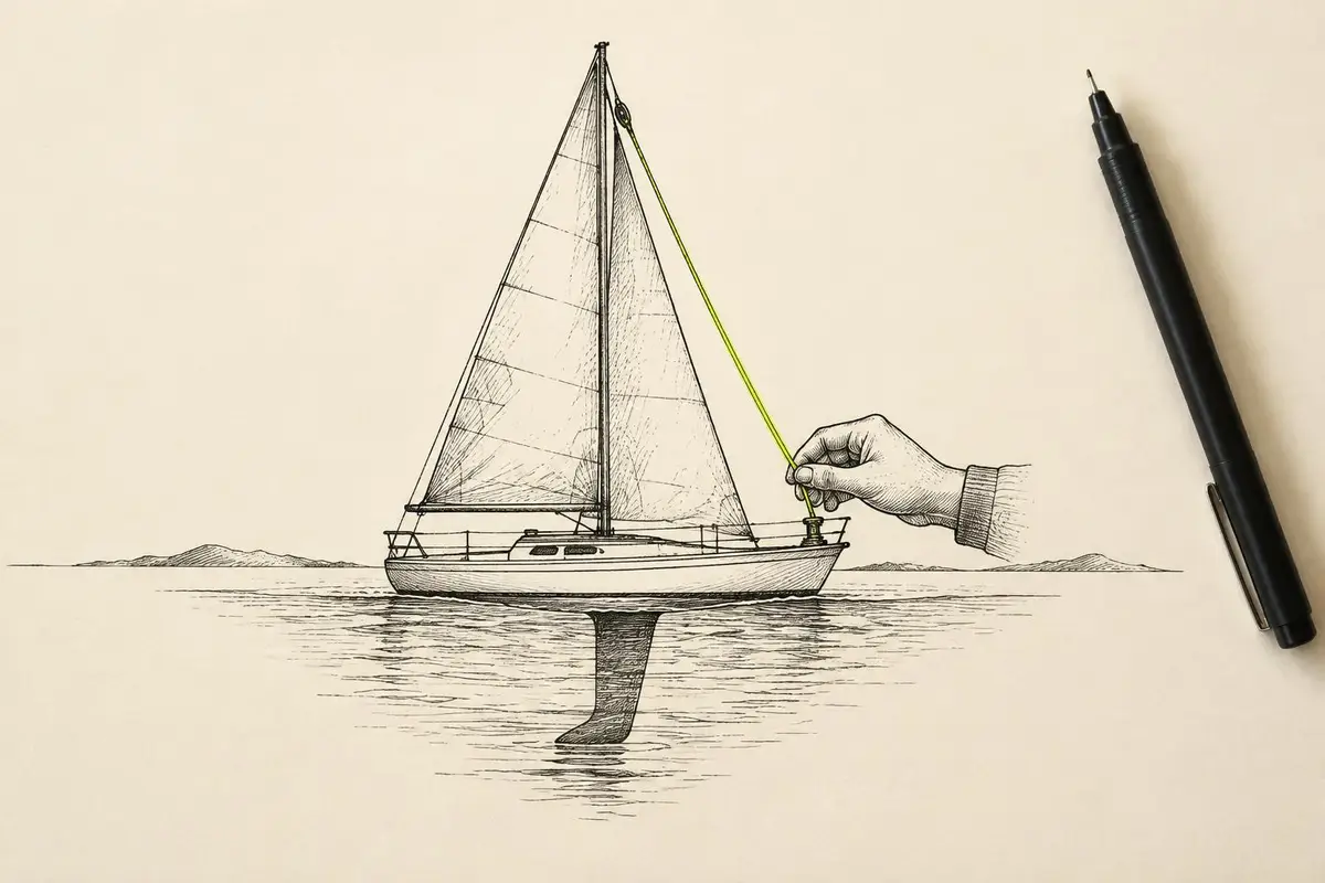 Google Ads learning period shown as a sailboat at sea with the sail being trimmed while the hull and keel stay steady.