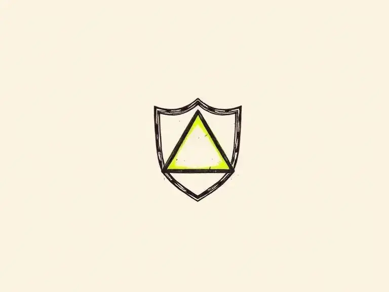 Pen-and-ink sketch of a shield holding back a warning triangle, representing risk avoidance
