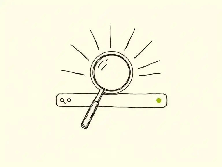 Pen-and-ink sketch of a magnifying glass over a search bar, representing search advertising