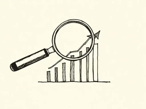 Ink sketch of a magnifying glass over a rising bar chart