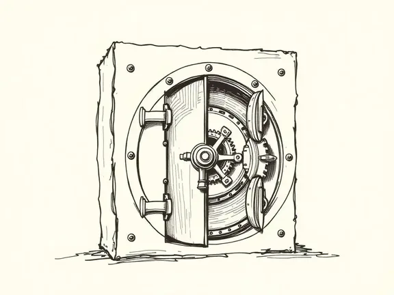 Ink sketch of an open bank vault door representing the X-Vault script library