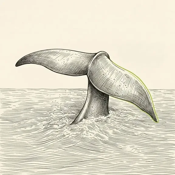 Ink sketch of a whale gathering minnows, symbolizing a market leader capturing its competitive space