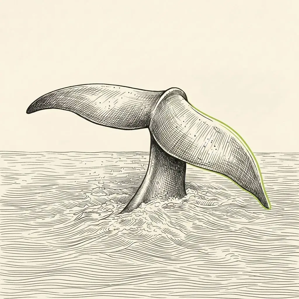 Ink sketch of a whale gathering minnows, symbolizing a market leader capturing its competitive space