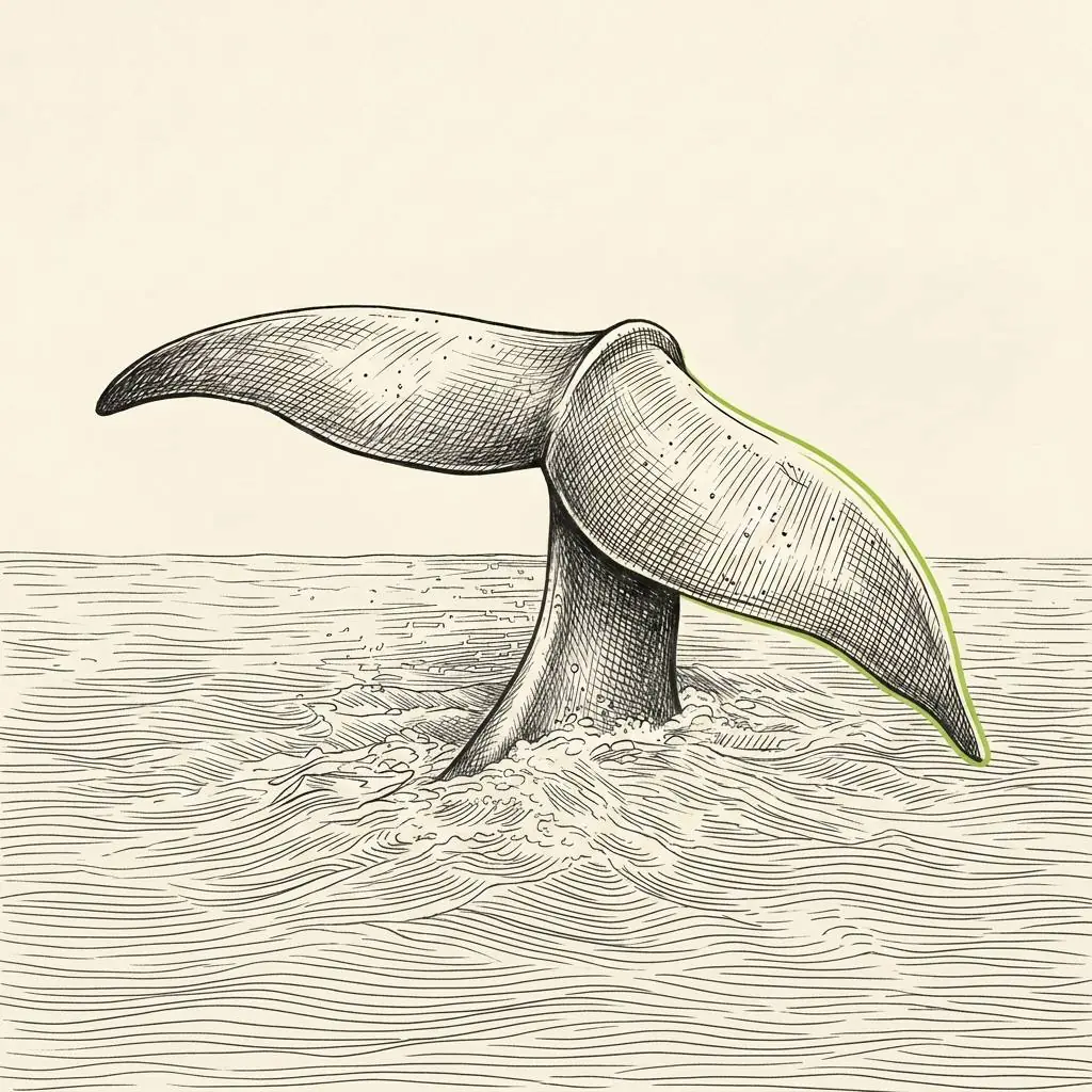 Ink sketch of a whale gathering minnows, symbolizing a market leader capturing its competitive space